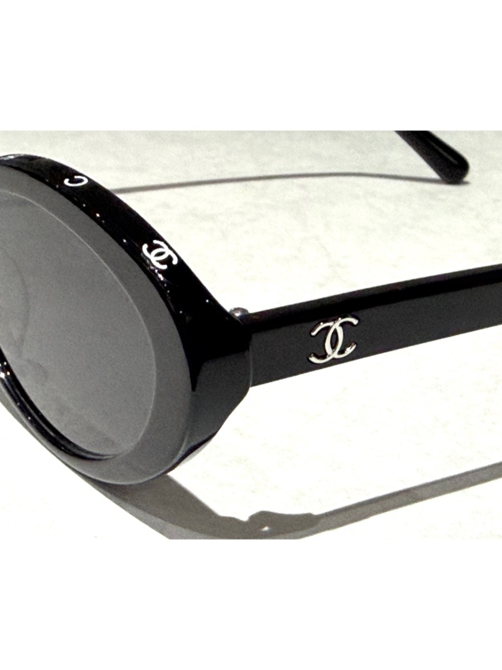 Chanel 5416 Oval Black White Acetate CC Silver Logo Sunglasses